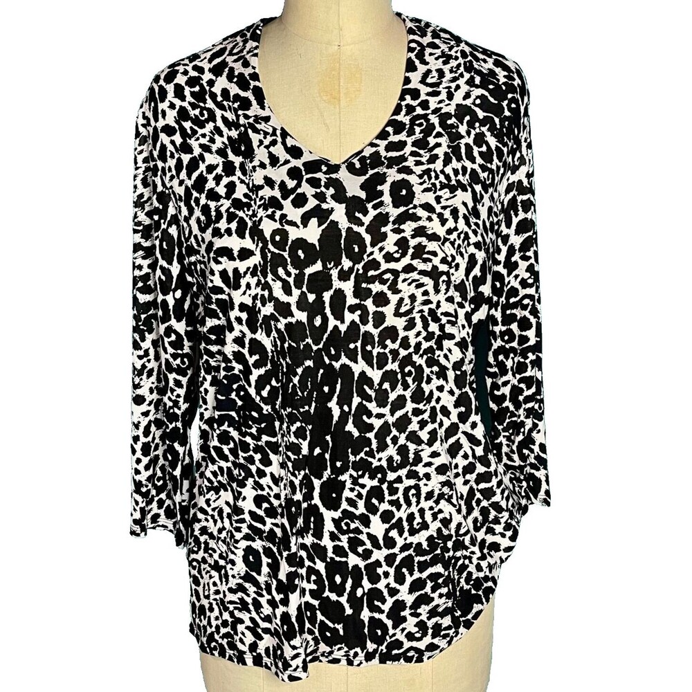ICY Slinky Stretch Blouse Black and White Long Sleeve Size XL New w/Tags USA